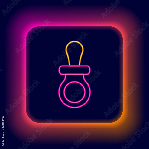 Glowing neon line Baby dummy pacifier icon isolated on black background. Toy of a child. Colorful outline concept. Vector
