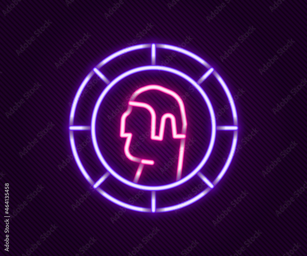 Glowing neon line Ancient Greek coin icon isolated on black background. Colorful outline concept. Vector Glowing neon line Ancient Greek coin icon isolated on black background. Colorful outline concept. Vector