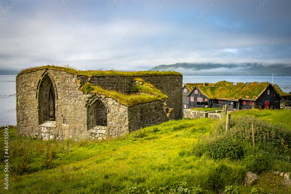ruins of a church, Kirkjubøur, faroe islands, streymoy, europe, north atlantic