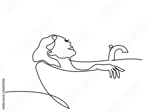 Foto Woman taking spa bath. Continuous one line drawing