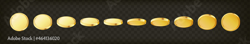 Golden money set. Set of rotating gold coins.