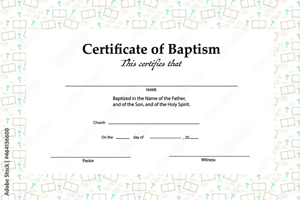 Certificate of baptism template,
with Christian cross and open bible symbol pattern seamless. Certificate of baptism template,
with Christian cross and open bible symbol pattern seamless.