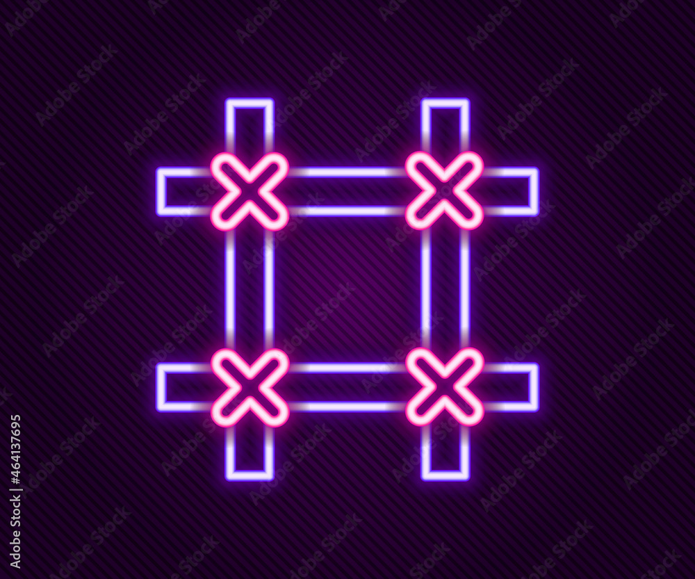 Obraz premium Glowing neon line Prison window icon isolated on black background. Colorful outline concept. Vector