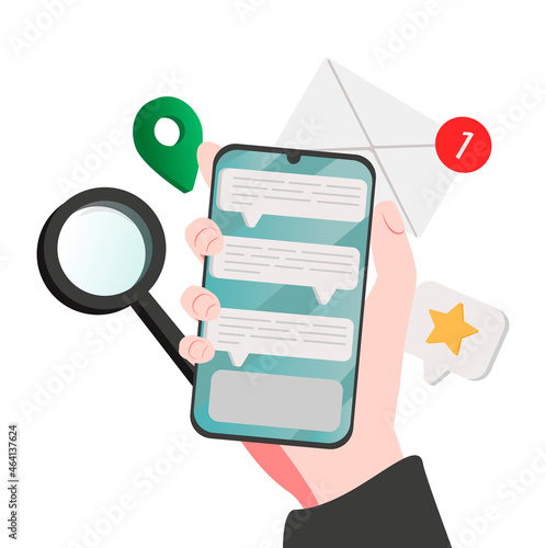 Fototapeta Naklejka Na Ścianę i Meble -  Smartphone application abstract concept vector illustration. Messaging application, mobile tracking soft, software development team, chat app, gps tracking, outsource company abstract metaphor