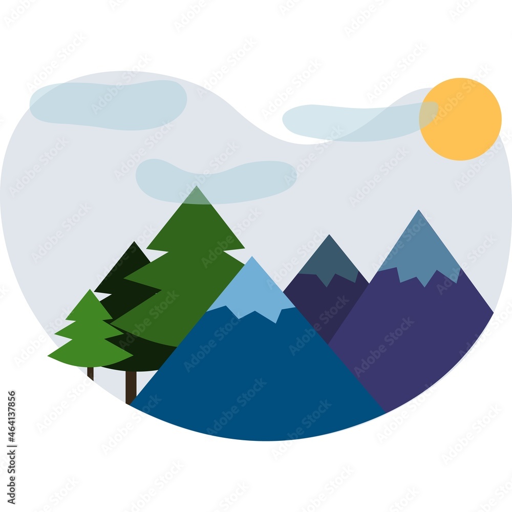 Vector mountain forest landscape nature view icon