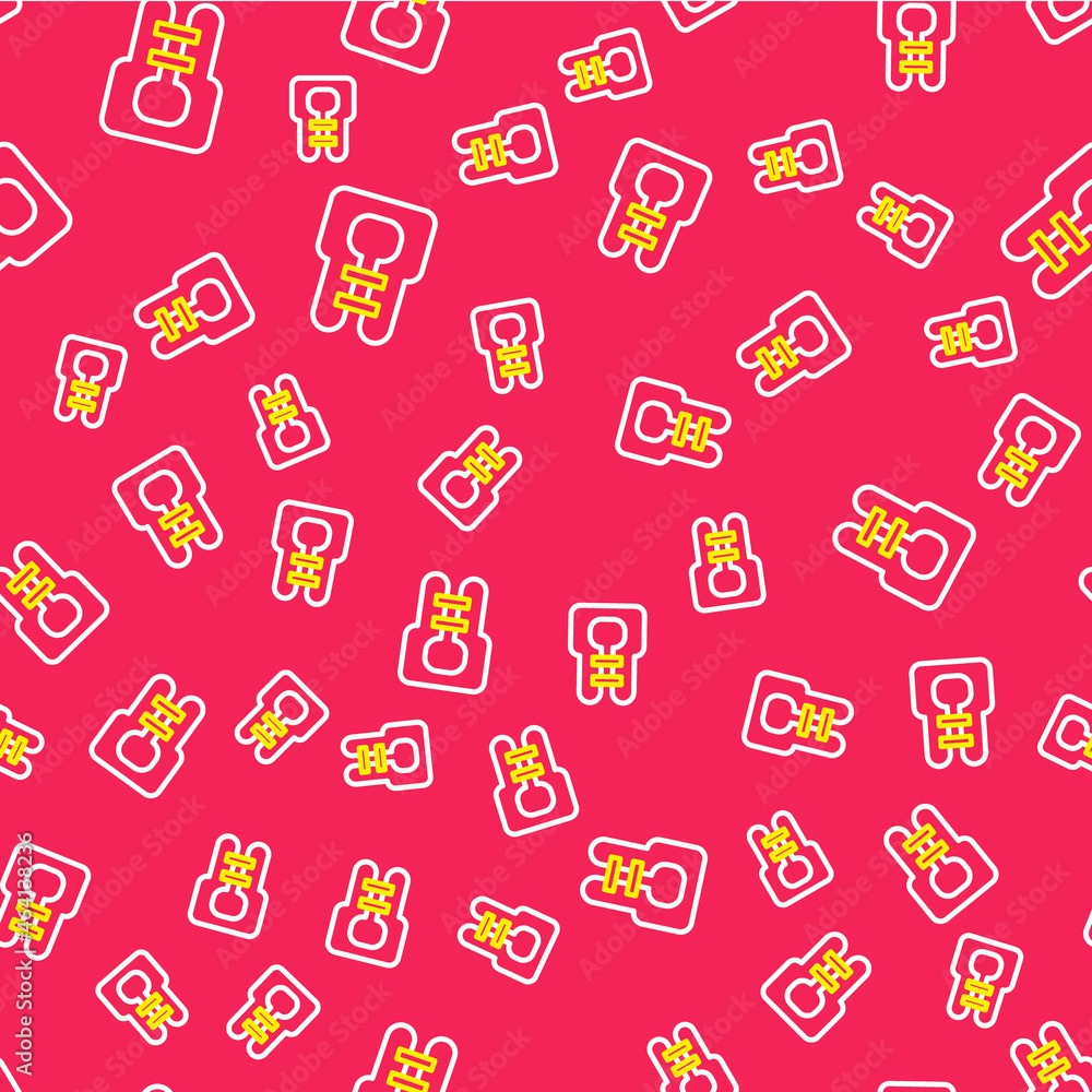 Line Life jacket icon isolated seamless pattern on red background. Life vest icon. Extreme sport. Sport equipment. Vector Line Life jacket icon isolated seamless pattern on red background. Life vest icon. Extreme sport. Sport equipment. Vector
