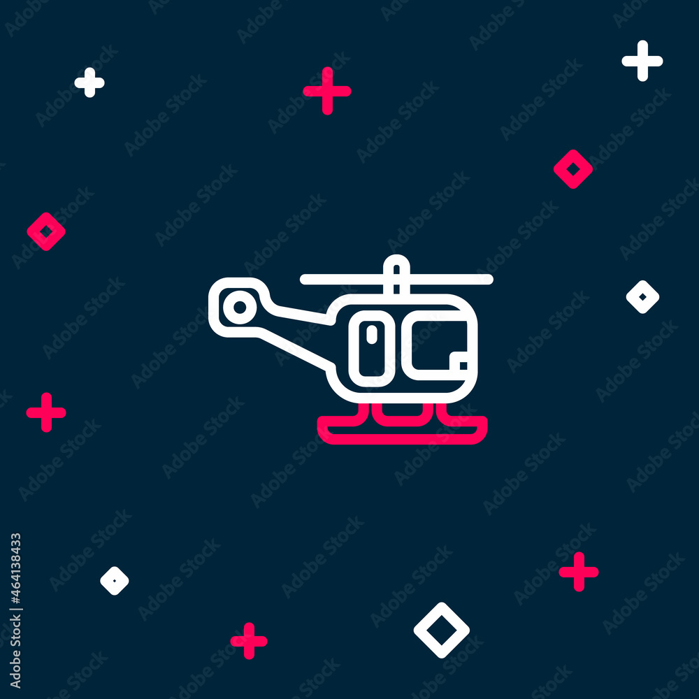 Line Rescue helicopter aircraft vehicle icon isolated on blue background. Colorful outline concept. Vector Line Rescue helicopter aircraft vehicle icon isolated on blue background. Colorful outline concept. Vector