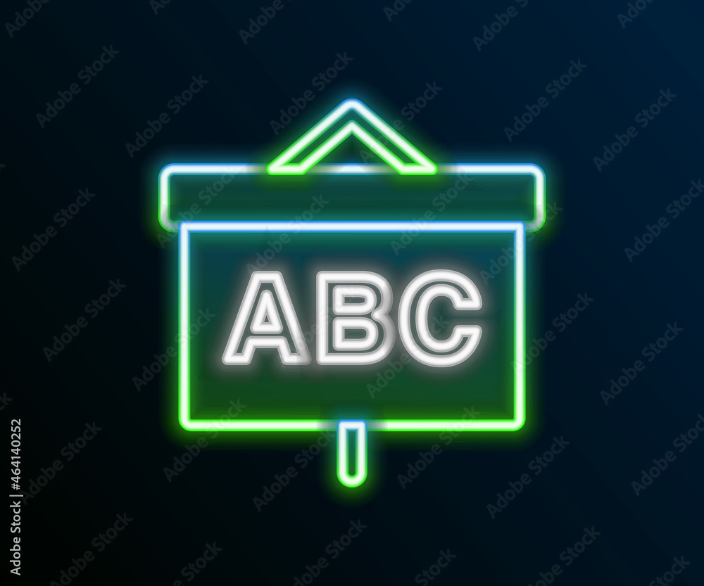 Glowing neon line Chalkboard icon isolated on black background. School Blackboard sign. Colorful outline concept. Vector Glowing neon line Chalkboard icon isolated on black background. School Blackboard sign. Colorful outline concept. Vector