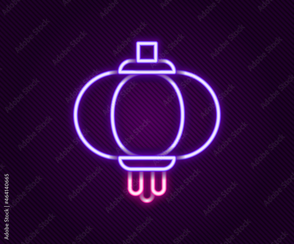 Fototapeta premium Glowing neon line Chinese paper lantern icon isolated on black background. Colorful outline concept. Vector