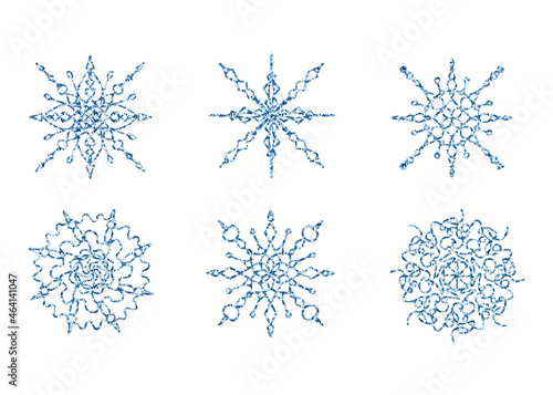 Crystal snowflakes collection for design Christmas and New Year banner and cards.Winter flat vector decorations elements