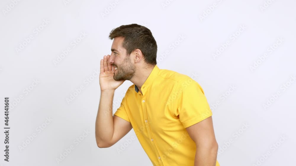 Handsome man presenting and inviting to come with hand over isolated background Handsome man presenting and inviting to come with hand over isolated background