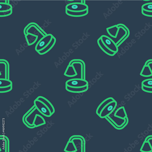 Line Table lamp icon isolated seamless pattern on blue background. Desk lamp. Vector