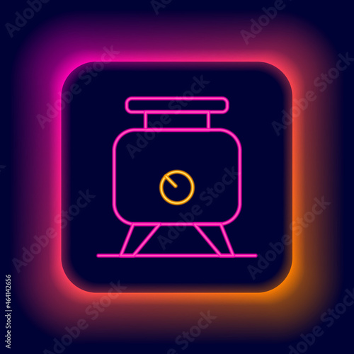 Glowing neon line Metal tank with grape juice as alcoholic fermentation icon isolated on black background. Colorful outline concept. Vector