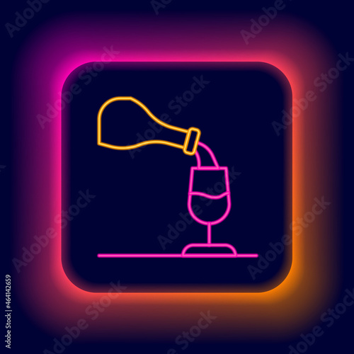 Glowing neon line Wine tasting, degustation icon isolated on black background. Sommelier. Smells of wine. Colorful outline concept. Vector