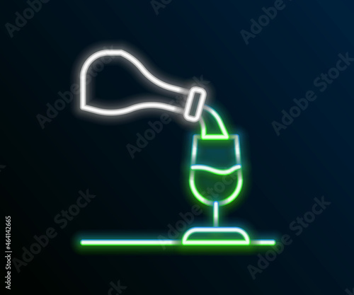 Glowing neon line Wine tasting, degustation icon isolated on black background. Sommelier. Smells of wine. Colorful outline concept. Vector