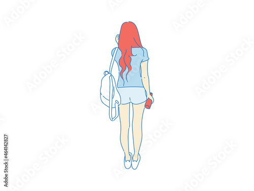 beautiful woman cute girl standing behind , backside view of person , vector