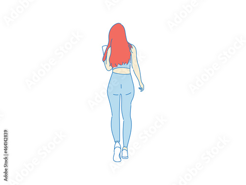 beautiful woman cute girl standing behind , backside view of person , vector