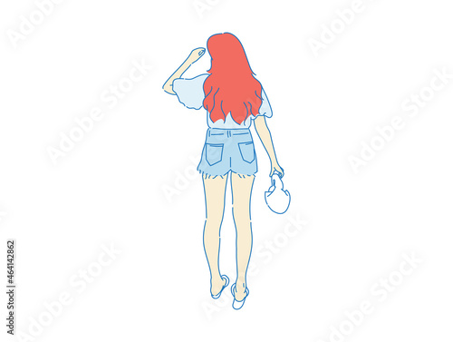 beautiful woman cute girl standing behind , backside view of person , vector