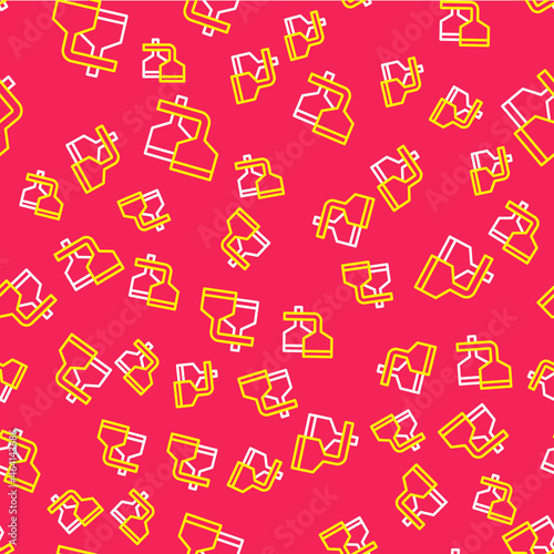 Line Traditional brewing vessels in brewery icon isolated seamless pattern on red background. Beer brewing process. Distillery plant, brewery. Vector
