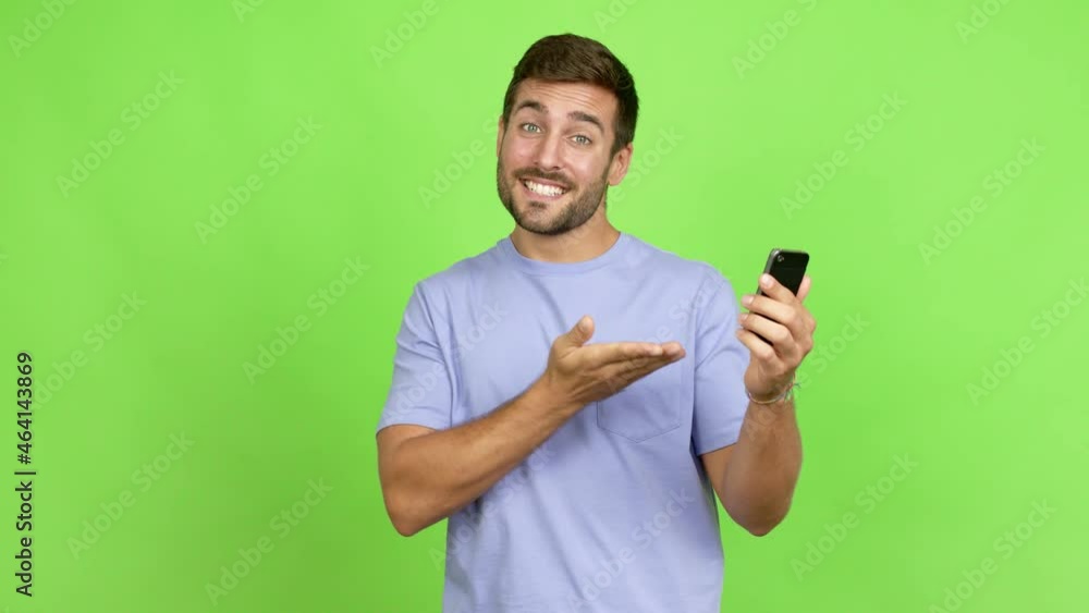 Handsome man having a video conference over isolated background Handsome man having a video conference over isolated background