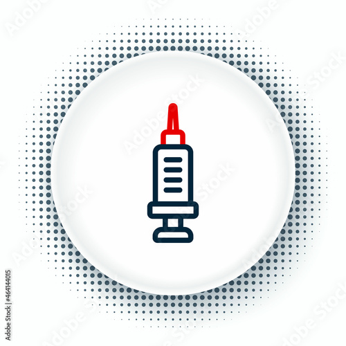 Line Addiction to the drug icon isolated on white background. Heroin, narcotic, addiction, illegal. Sick junkie with a syringe and medical pills. Colorful outline concept. Vector
