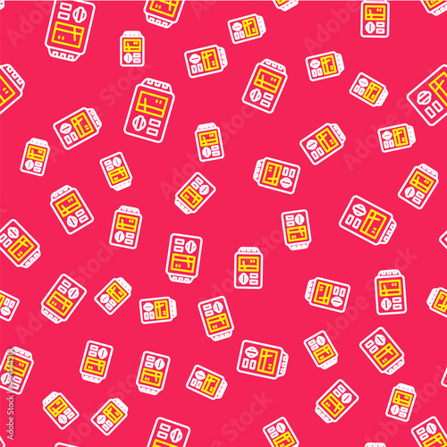 Line Dosimeter for measuring radiation icon isolated seamless pattern on red background. Gamma radiation personal dosimeter. Vector