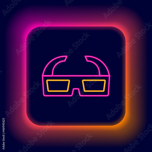 Glowing neon line 3D cinema glasses icon isolated on black background. Colorful outline concept. Vector