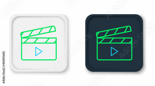 Line Movie clapper icon isolated on white background. Film clapper board. Clapperboard sign. Cinema production or media industry. Colorful outline concept. Vector