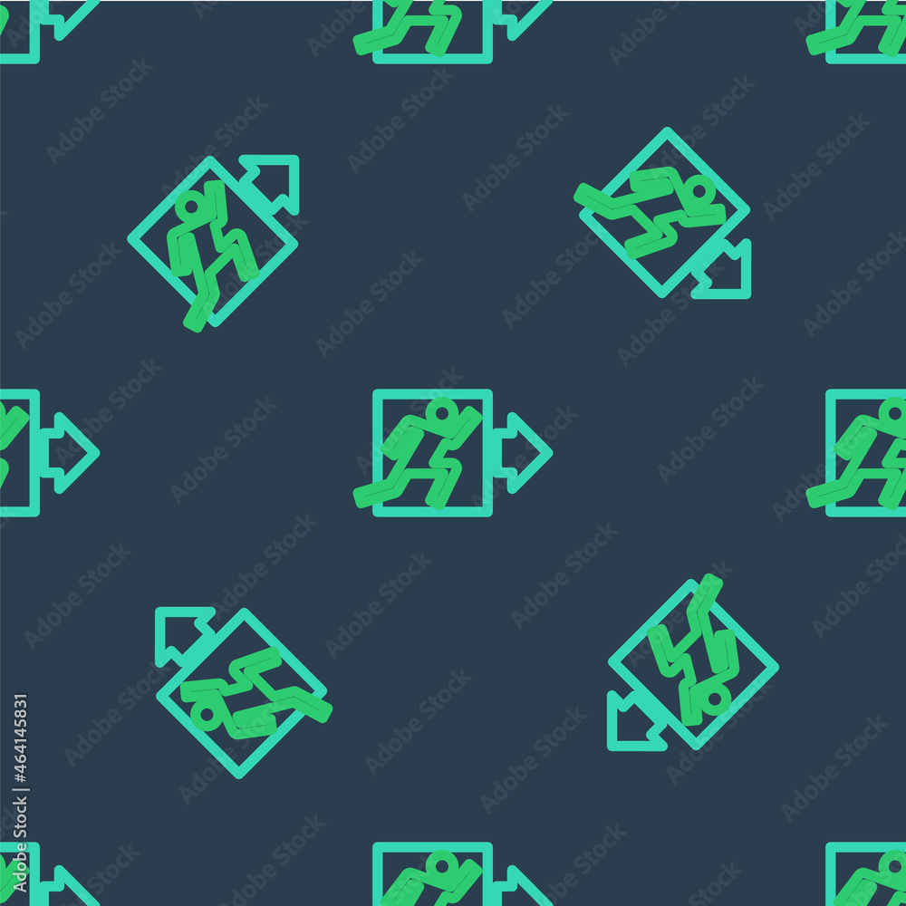 Line Fire exit icon isolated seamless pattern on blue background. Fire emergency icon. Vector Line Fire exit icon isolated seamless pattern on blue background. Fire emergency icon. Vector