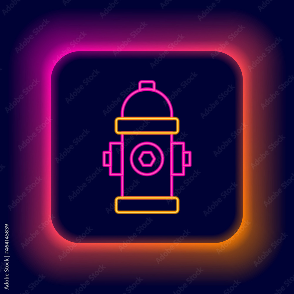 Naklejka premium Glowing neon line Fire hydrant icon isolated on black background. Colorful outline concept. Vector
