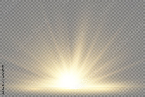 Sun explosion, yellow glow lights sun rays.