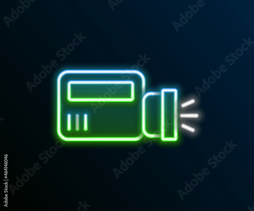 Glowing neon line Flashlight icon isolated on black background. Colorful outline concept. Vector