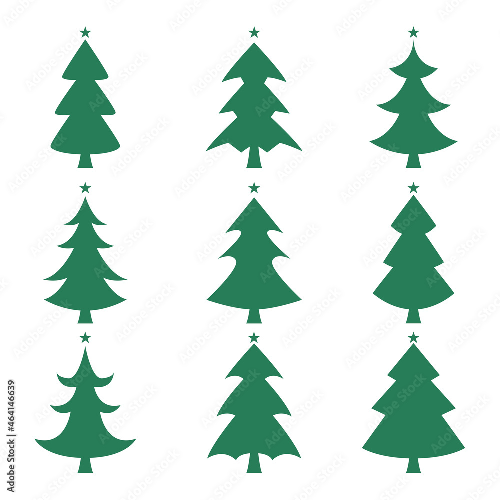 set of christmas tree illustration in flat design