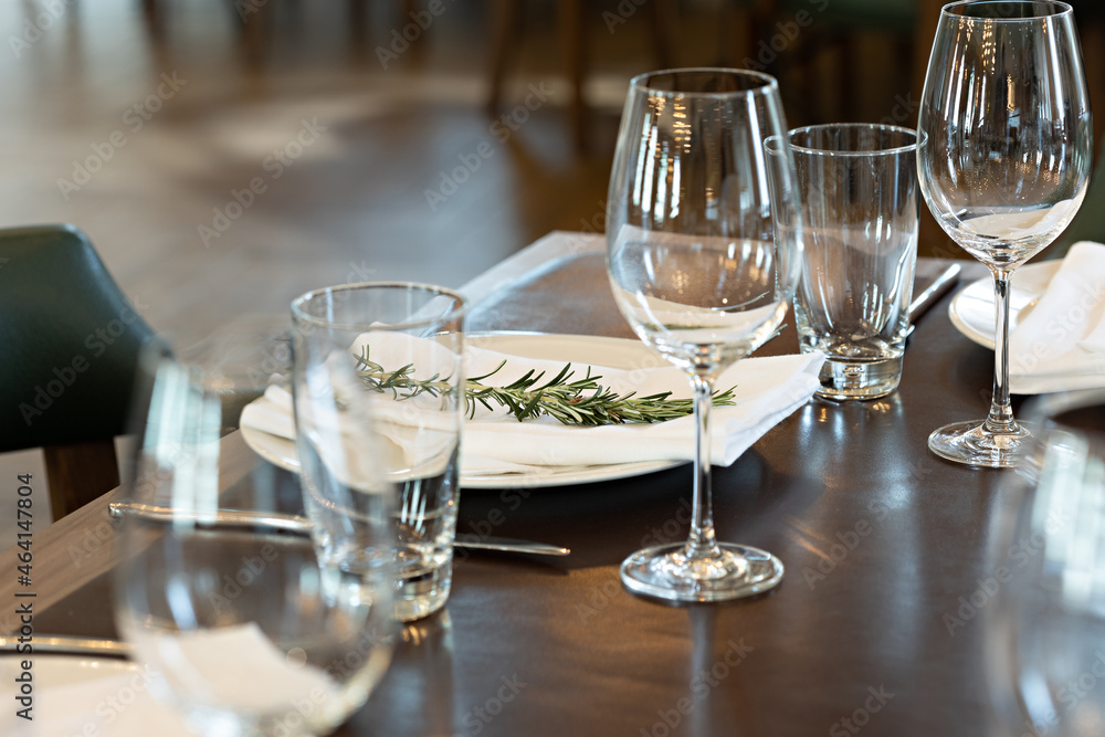 Brown wooden restaurant table ready to be served Brown wooden restaurant table ready to be served