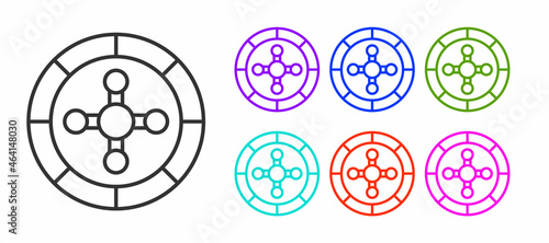 Black line Casino roulette wheel icon isolated on white background. Set icons colorful. Vector