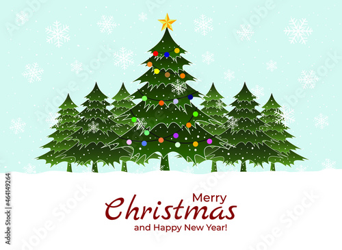 Merry Christmas and Happy New Year greeting card. Christmas tree