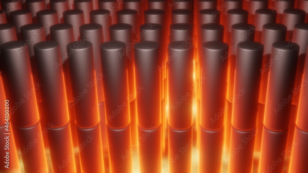 Glowing hot nuclear reactor, power plant fuel rods overheating