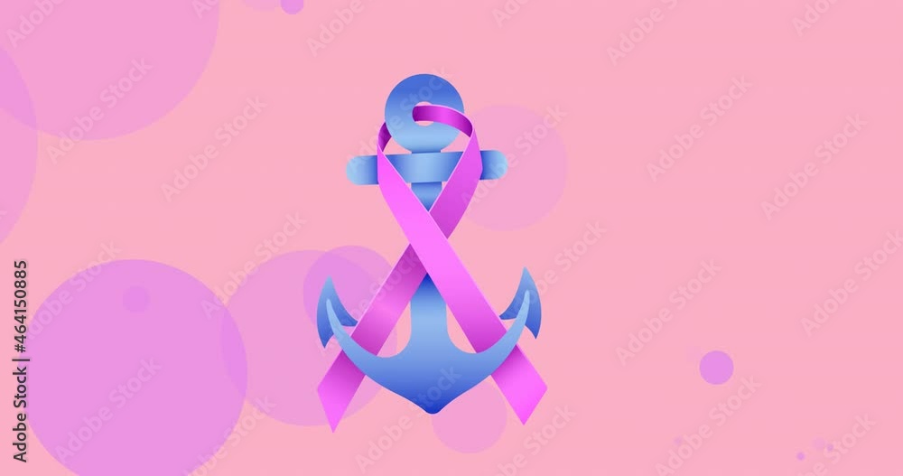 Animation of anchor with pink ribbon and light spots on pink background Animation of anchor with pink ribbon and light spots on pink background