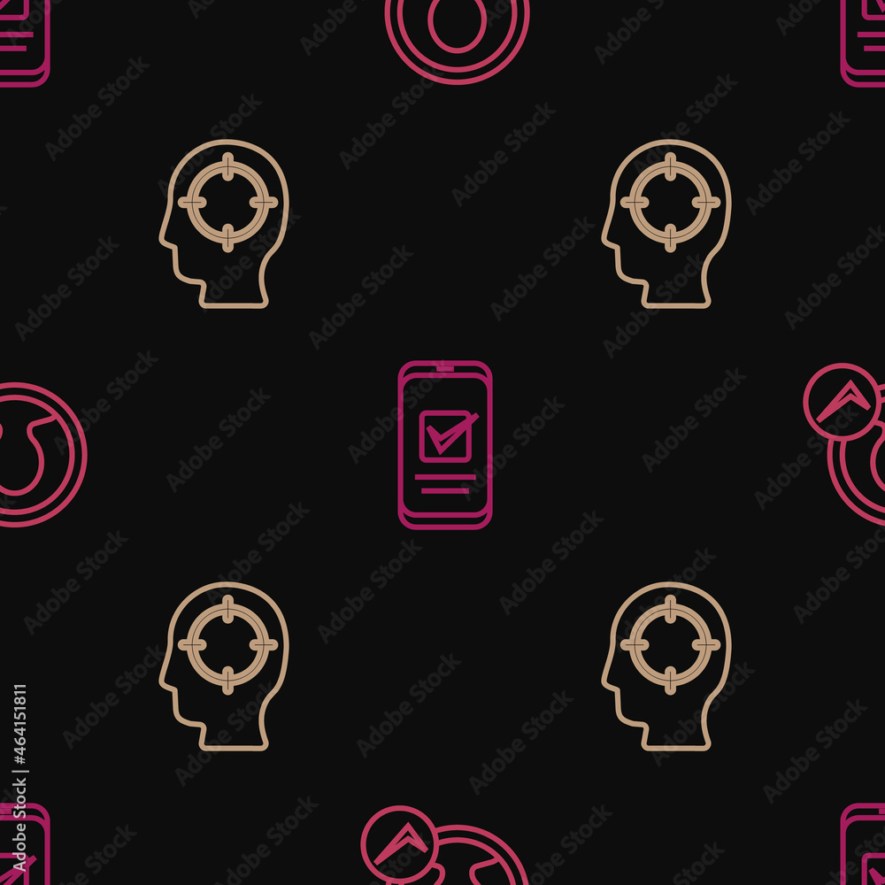 Set line Create account screen, Head hunting and Smartphone on seamless pattern. Vector Set line Create account screen, Head hunting and Smartphone on seamless pattern. Vector
