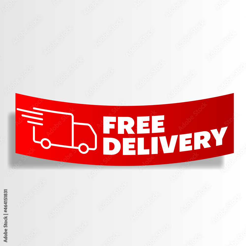 realistic red free delivery icon with paper style - obrazy, fototapety, plakaty 