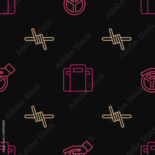Set line Peace, Barbed wire and Police assault shield on seamless pattern. Vector