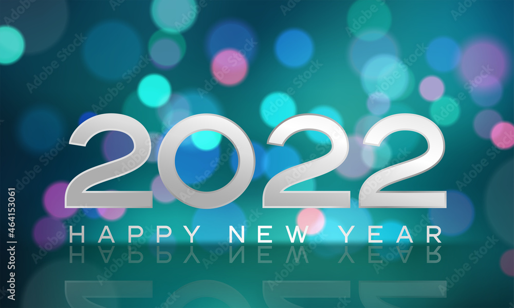 Happy new year 2022 with numbers on the bokeh background
