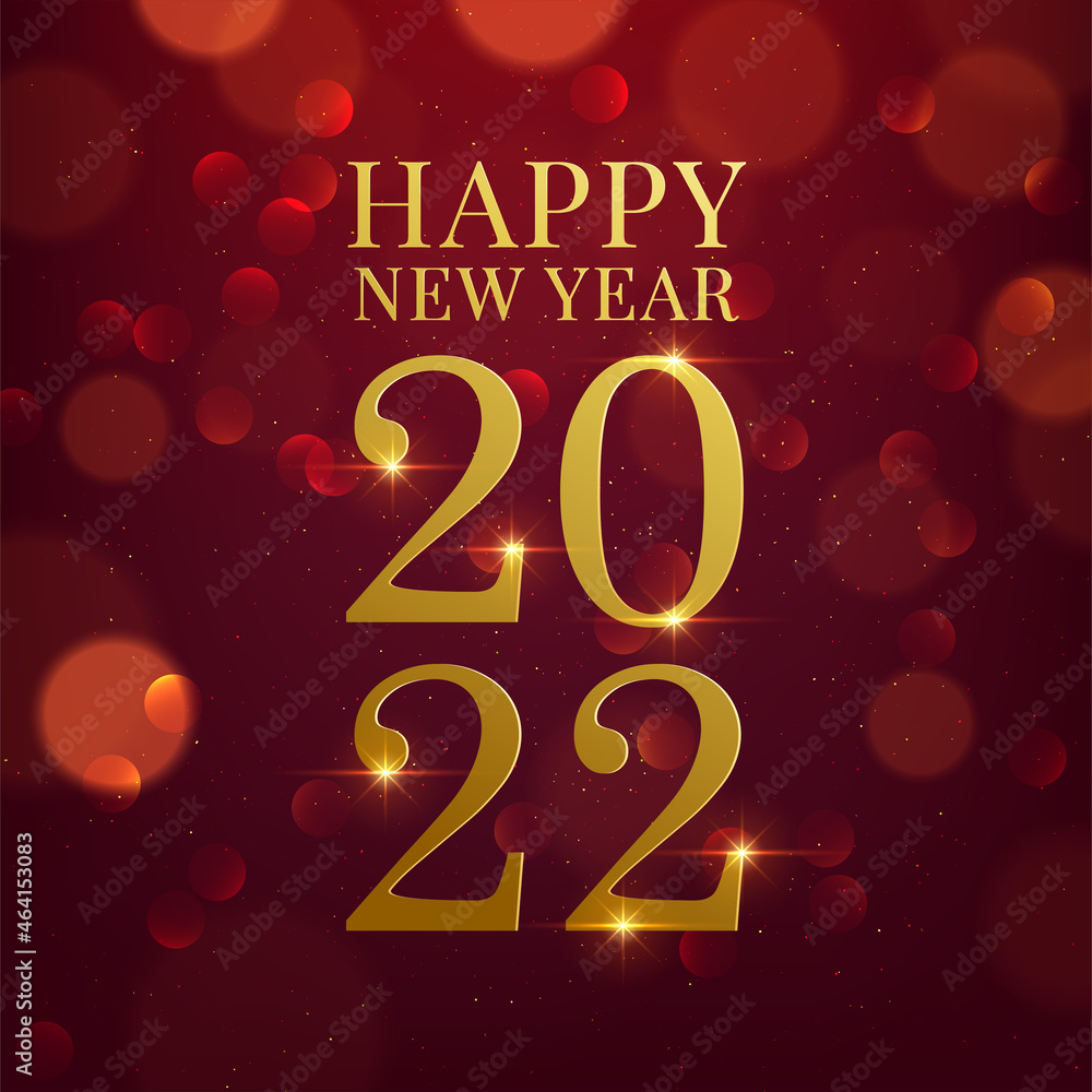 Happy new year 2022 with numbers on the bokeh background