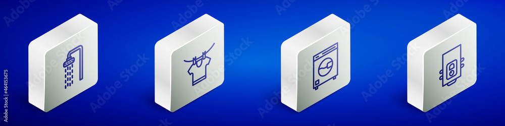 Set Isometric line Shower, Drying clothes, Washer and Gas boiler icon. Vector Set Isometric line Shower, Drying clothes, Washer and Gas boiler icon. Vector