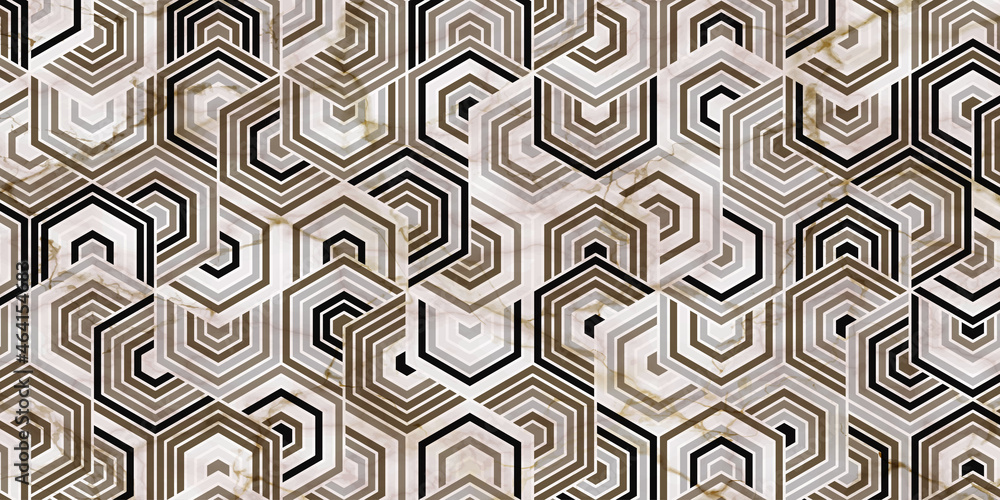  Geometric pattern polygonal shape golden background. Overlapping weave design with marble texture