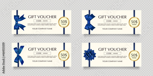 縦向きに並んだ青色の4種類のリボンのギフトカードベクターイラスト