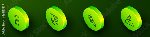 Set Isometric line Shaving brush, Barbershop with razor, Electrical hair clipper and Client barbershop icon. Vector