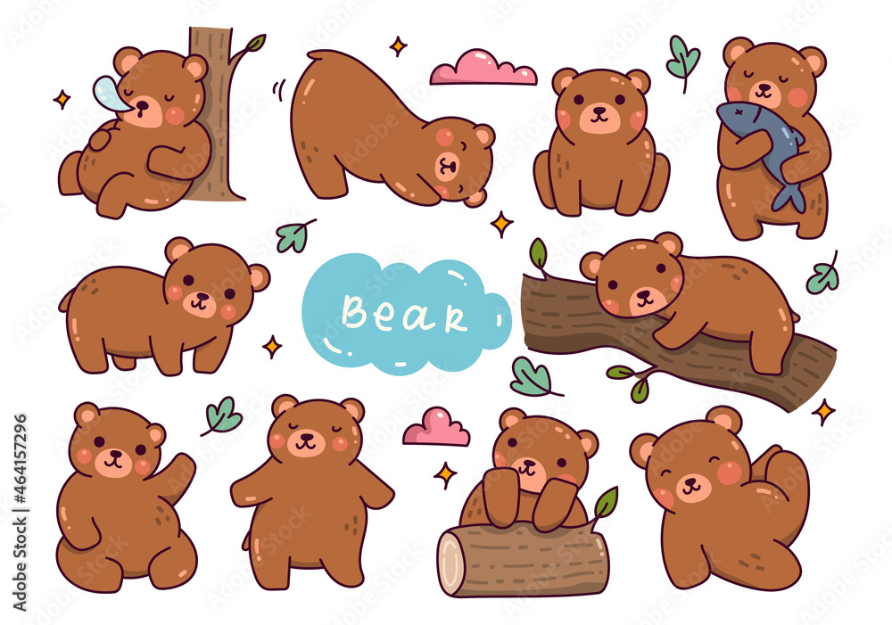 Obraz premium Set of cartoon bear doodle