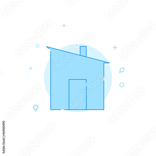 Barn, bathhouse flat vector icon. Building symbol, filled line style. Blue monochrome design. Editable stroke
