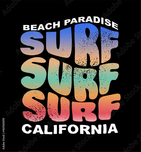 SURF california coloring typography  vector illustration  sign  t shirt print.